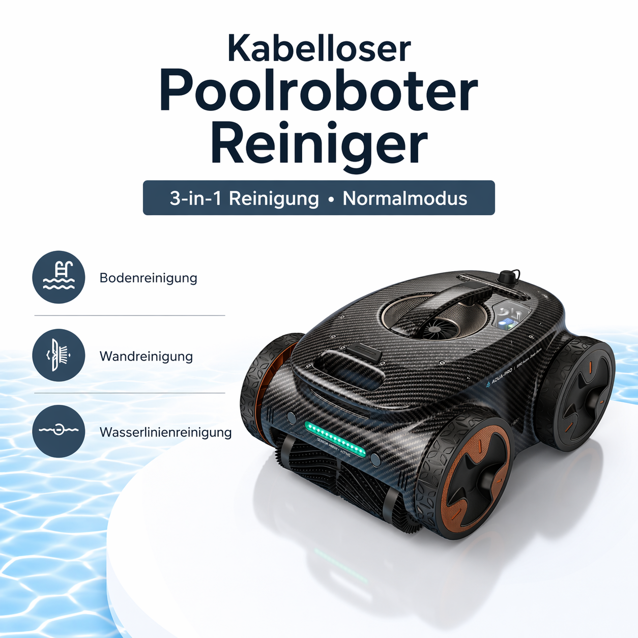 3-in-1 KI-gestützter, kabelloser, ultraleichter Poolreinigungsroboter aus Kohlefaser