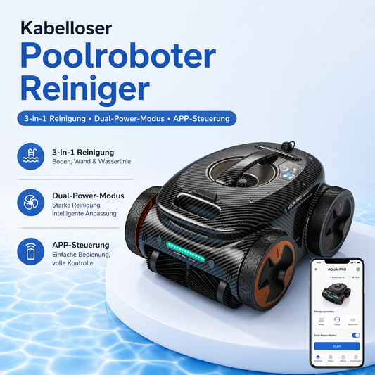 3-in-1 KI-gestützter, kabelloser, ultraleichter Poolreinigungsroboter aus Kohlefaser